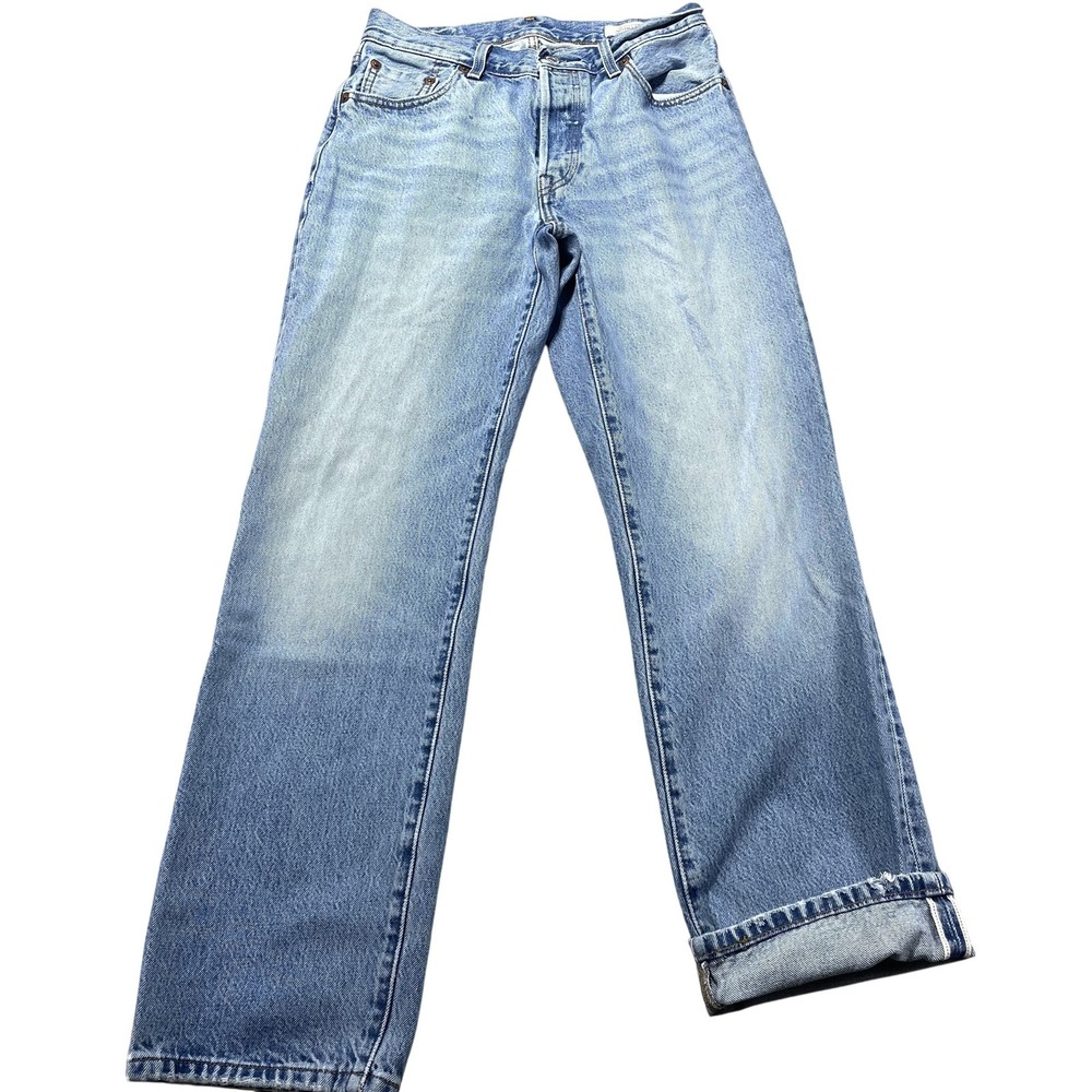 Levi's 501 Selvedge Jeans Womens 25 Blue Light Wash Button Fly Straight 25x30